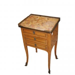 19th Century French Louis XV Style Bedside Table with Marble and Bronze